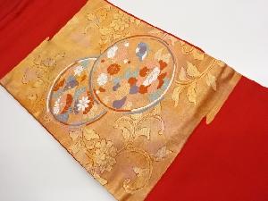 引箔丸文に牡丹・梅・菊模様織出し名古屋帯